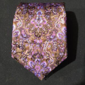 Santorelli Made in Italy 100% Silk Necktie Brown Purple Baroque